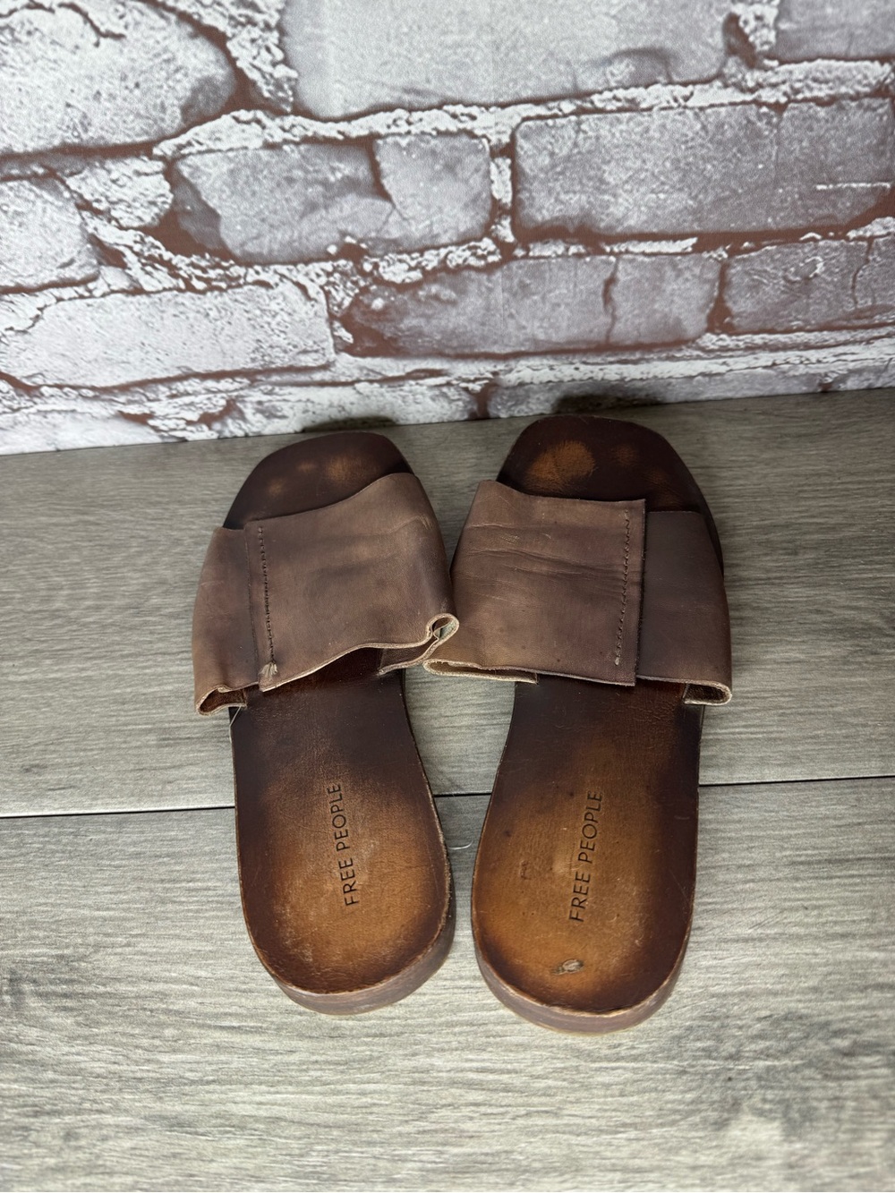 Free People Brown Leather Casual Sandals Slides Slip On Women’s Sz 36.5EU/6M US - Picture 7 of 14